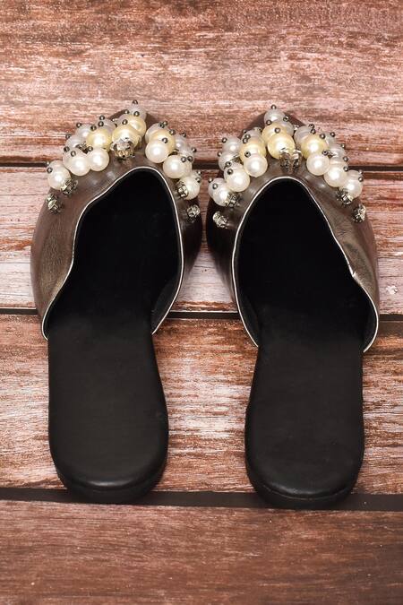 Buy_Samyukta Singhania_Grey Embellished Bead Mules_Online_at_Aza_Fashions