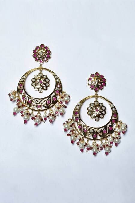 Zevar By Geeta_Gold Plated Stones, Pearls Jadau And Chandbalis _Online_at_Aza_Fashions