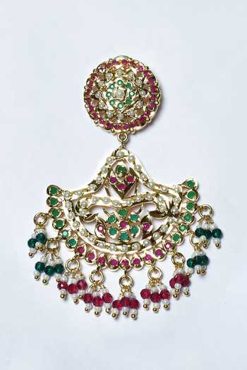 Buy_Zevar By Geeta_Gold Plated Stones, Pearls Jadau Kundan And Dangler Earrings _Online_at_Aza_Fashions