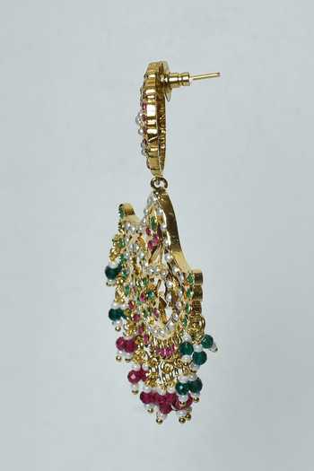 Shop_Zevar By Geeta_Gold Plated Stones, Pearls Jadau Kundan And Dangler Earrings _Online_at_Aza_Fashions