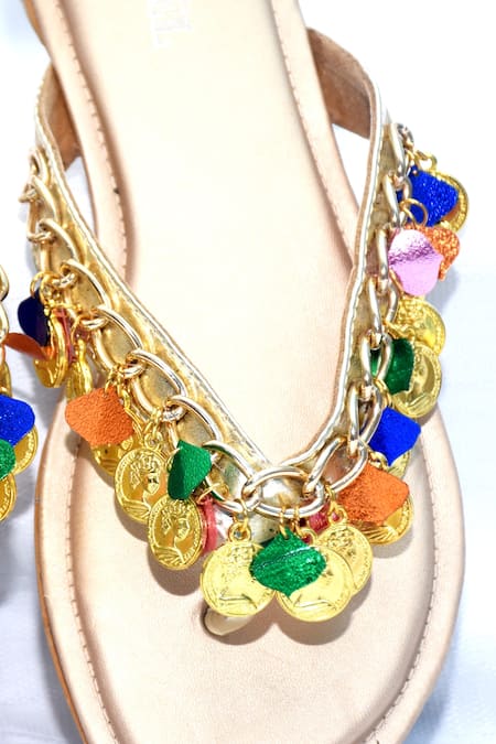 Foot Fuel_Gold Lithe Embellished Flats _Online_at_Aza_Fashions