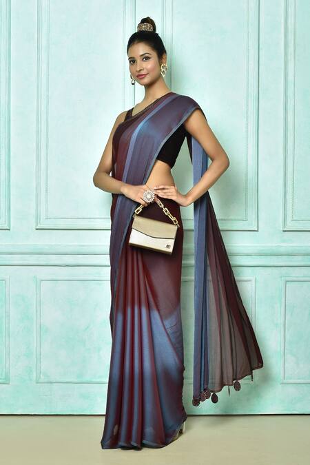 Buy_Nazaakat By Samara Singh_Multi Color 3d Velvet Chiffon Ombre Saree _Online_at_Aza_Fashions