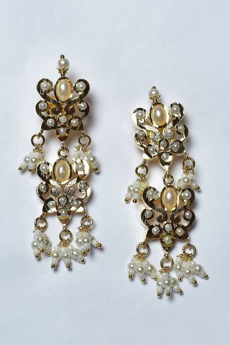 Buy_Zevar By Geeta_Gold Plated Pearls Jadau And Embellished Choker Set_Online_at_Aza_Fashions