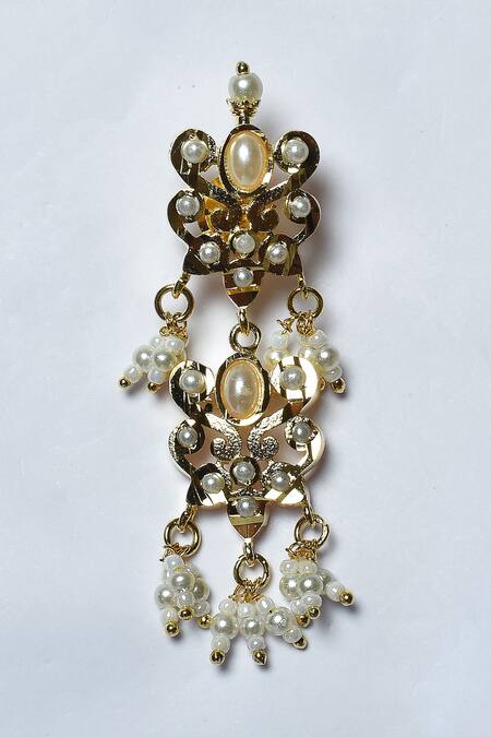 Shop_Zevar By Geeta_Gold Plated Pearls Jadau And Embellished Choker Set_Online_at_Aza_Fashions