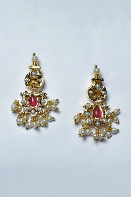 Buy_Zevar By Geeta_Gold Plated Stones, Pearls Cut Work Pattern Choker Jadau Necklace Set _Online_at_Aza_Fashions