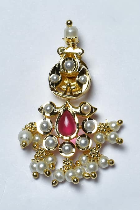 Shop_Zevar By Geeta_Gold Plated Stones, Pearls Cut Work Pattern Choker Jadau Necklace Set _Online_at_Aza_Fashions