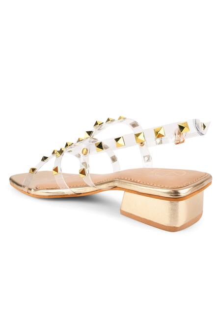 Buy_Kaltheos_Gold Studs Cube Strappy Block Heel Sandals