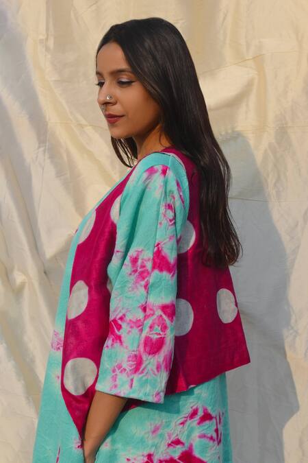 Buy_Studio Malang_Blue Clamp Dye Waistcoat Kurta Set _Online_at_Aza_Fashions
