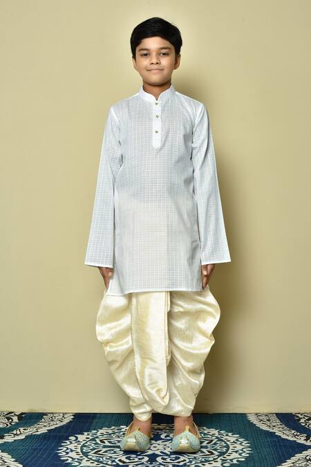 Buy_Petite Pomme_White Cotton, Silk Patterned Kurta And Dhoti Set _Online_at_Aza_Fashions