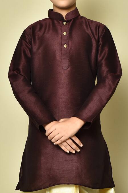 Petite Pomme_Wine Silk Patterned Kurta And Dhoti Set _at_Aza_Fashions