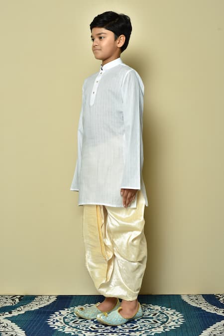 Petite Pomme_White Cotton, Silk Patterned Kurta And Dhoti Set _at_Aza_Fashions