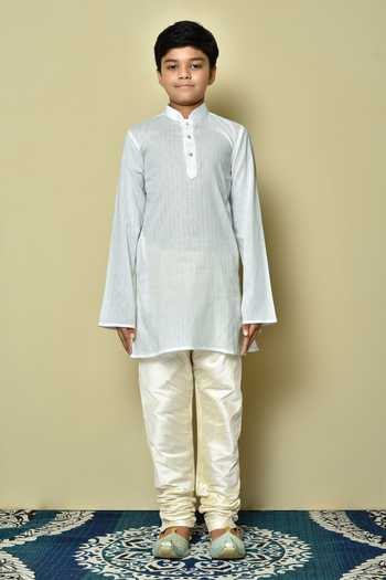 Petite Pomme_White Cotton Patterned Kurta _Online_at_Aza_Fashions
