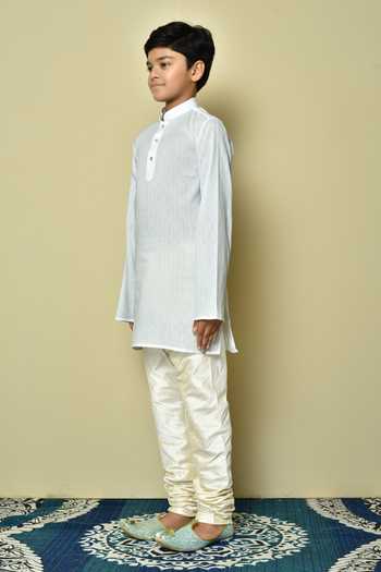 Shop_Petite Pomme_White Cotton Patterned Kurta _Online_at_Aza_Fashions