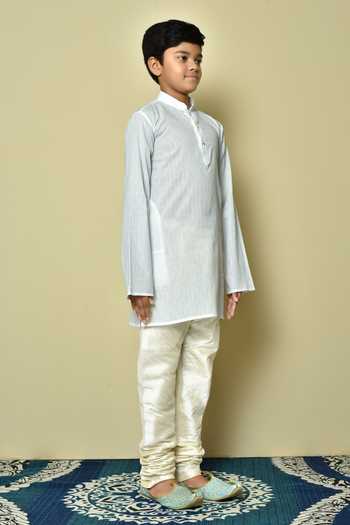 Petite Pomme_White Cotton Patterned Kurta _at_Aza_Fashions