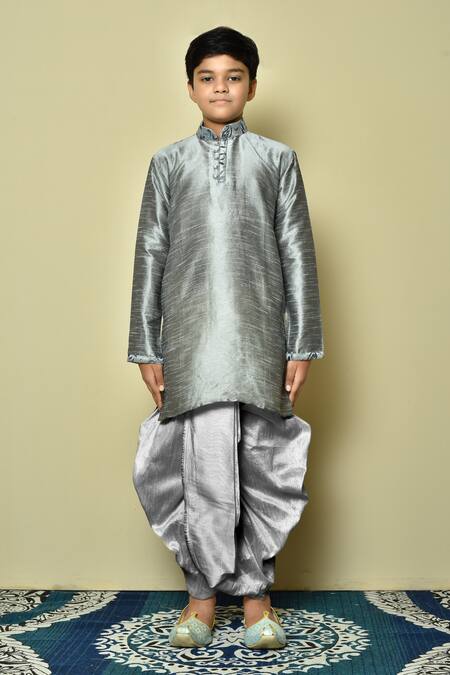 Buy Petite Pomme Grey Silk Embroidery Woven Kurta With Dhoti Pant Online at Aza Fashions Buy_Petite Pomme_Grey Silk Embroidery Woven Kurta With Dhoti Pant _Online_at_Aza_Fashions