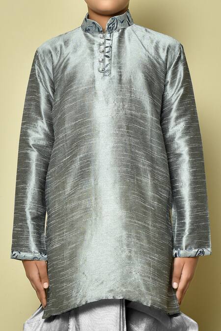 Petite Pomme Grey Silk Embroidery Woven Kurta With Dhoti Pant at Aza Fashions Petite Pomme_Grey Silk Embroidery Woven Kurta With Dhoti Pant _at_Aza_Fashions
