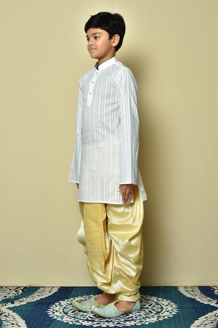 Petite Pomme_White Cotton, Silk Patterned Kurta And Dhoti Set _at_Aza_Fashions