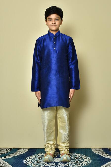 Buy_Petite Pomme_Blue Silk Patterned Kurta _Online_at_Aza_Fashions