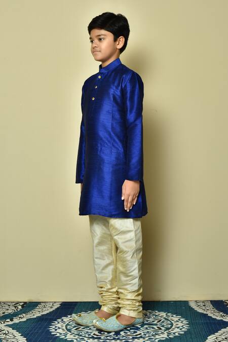 Shop_Petite Pomme_Blue Silk Patterned Kurta _Online_at_Aza_Fashions