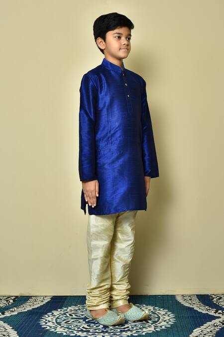 Petite Pomme_Blue Silk Patterned Kurta _at_Aza_Fashions