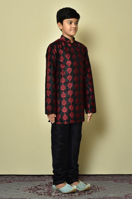 Shop_Petite Pomme_Black Silk Embroidery Thread Work Kurta _Online_at_Aza_Fashions