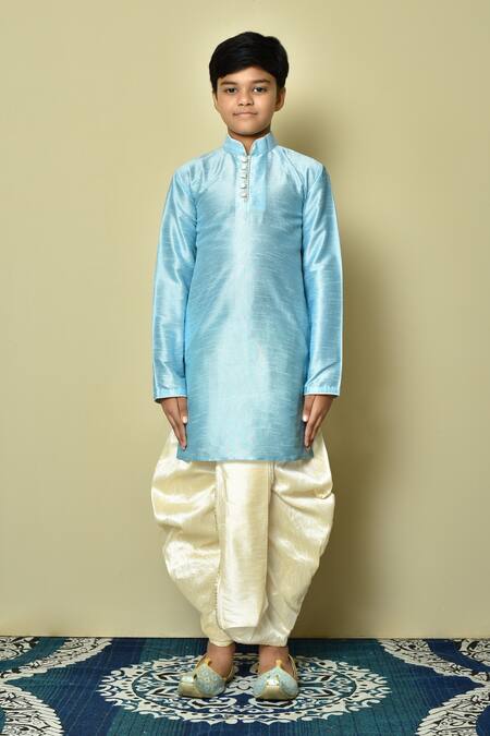 Shop_Petite Pomme_Blue Silk Straight Kurta And Dhoti Pant Set _Online_at_Aza_Fashions