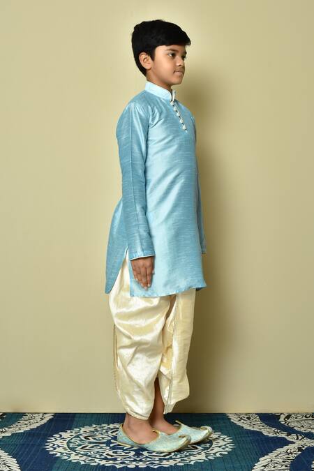 Petite Pomme_Blue Silk Straight Kurta And Dhoti Pant Set _at_Aza_Fashions