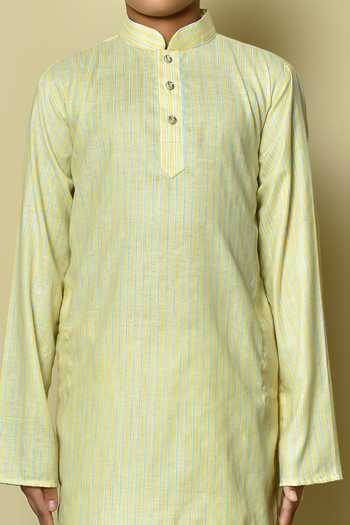 Petite Pomme_Yellow Cotton Striped Pattern Kurta _Online_at_Aza_Fashions