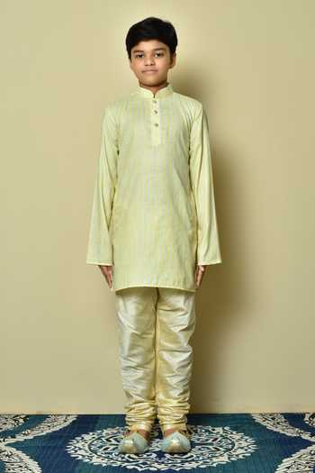 Buy_Petite Pomme_Yellow Cotton Striped Pattern Kurta _Online_at_Aza_Fashions