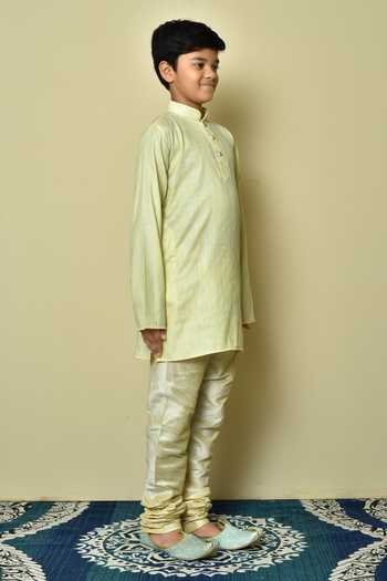 Petite Pomme_Yellow Cotton Striped Pattern Kurta _at_Aza_Fashions