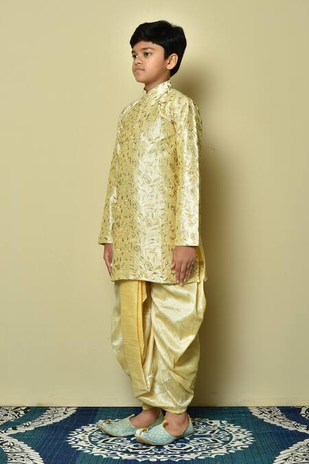 Buy_Petite Pomme_Beige Silk Stones Embroidered Paisley Kurta And Dhoti Pant Set 