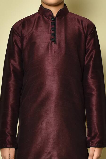 Petite Pomme Wine Silk Full Sleeve Half Button Placket Kurta Online at Aza Fashions Petite Pomme_Wine Silk Full Sleeve Half Button Placket Kurta _Online_at_Aza_Fashions