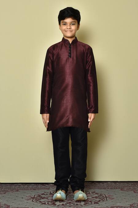 Buy Petite Pomme Wine Silk Full Sleeve Half Button Placket Kurta Online at Aza Fashions Buy_Petite Pomme_Wine Silk Full Sleeve Half Button Placket Kurta _Online_at_Aza_Fashions