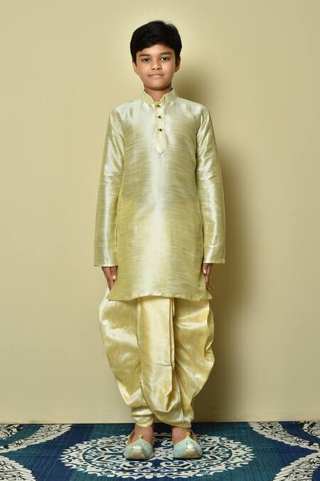 Buy_Petite Pomme_Green Silk Full Sleeve Kurta And Dhoti Set _Online_at_Aza_Fashions