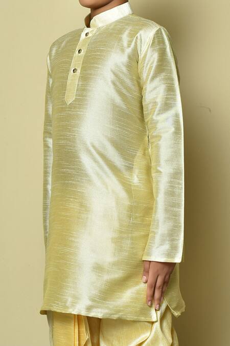 Petite Pomme_Green Silk Full Sleeve Kurta And Dhoti Set _at_Aza_Fashions