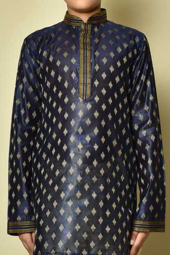 Petite Pomme_Blue Denim Embroidery Floral Kurta _Online_at_Aza_Fashions
