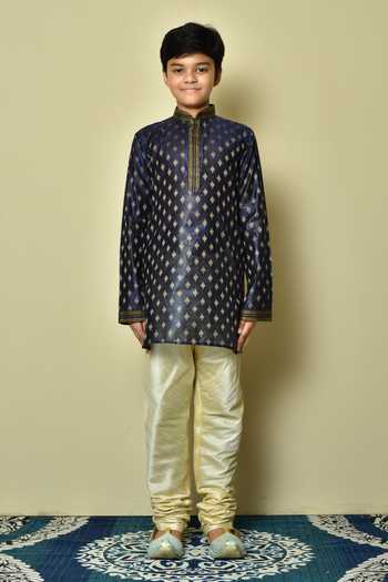 Buy Petite Pomme Blue Denim Embroidery Floral Kurta Online at Aza Fashions Buy_Petite Pomme_Blue Denim Embroidery Floral Kurta _Online_at_Aza_Fashions