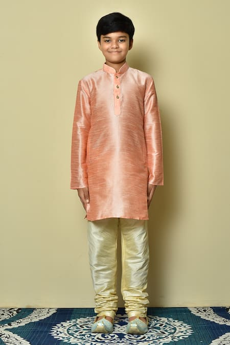 Petite Pomme_Pink Silk Straight Full Sleeve Kurta _Online_at_Aza_Fashions