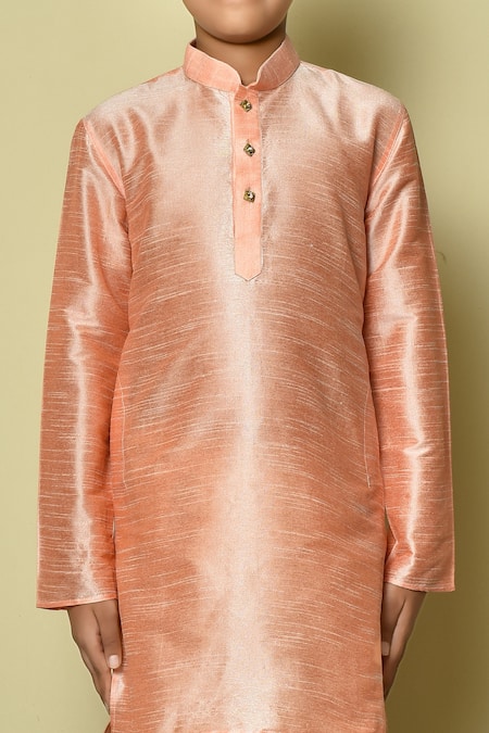 Buy_Petite Pomme_Pink Silk Straight Full Sleeve Kurta _Online_at_Aza_Fashions