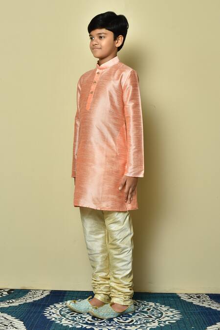 Shop_Petite Pomme_Pink Silk Straight Full Sleeve Kurta _Online_at_Aza_Fashions