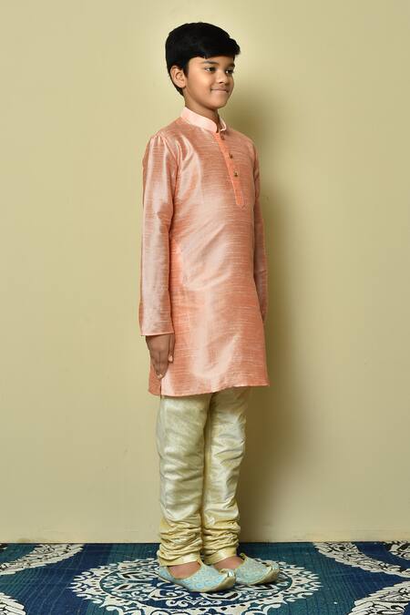 Buy Pink Silk, Denim Full Sleeve Straight Kurta And Churidar Set