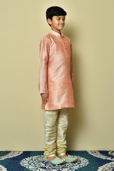 Petite Pomme_Pink Silk Straight Full Sleeve Kurta _at_Aza_Fashions