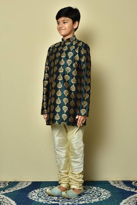 Shop_Petite Pomme_Green Silk Embroidery Thread Kurta Set _Online_at_Aza_Fashions