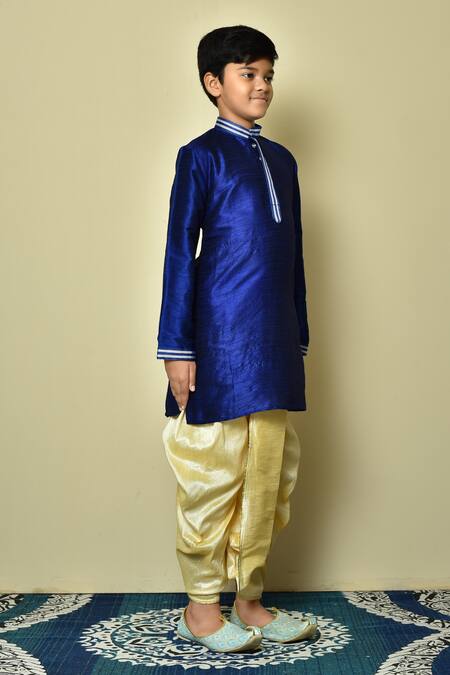 Petite Pomme Blue Silk, Polyester Embroidery Collar Kurta And Dhoti Pant Set at Aza Fashions Petite Pomme_Blue Silk, Polyester Embroidery Collar Kurta And Dhoti Pant Set _at_Aza_Fashions