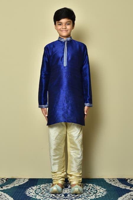 Buy_Petite Pomme_Blue Silk Embroidery Collar Kurta _Online_at_Aza_Fashions