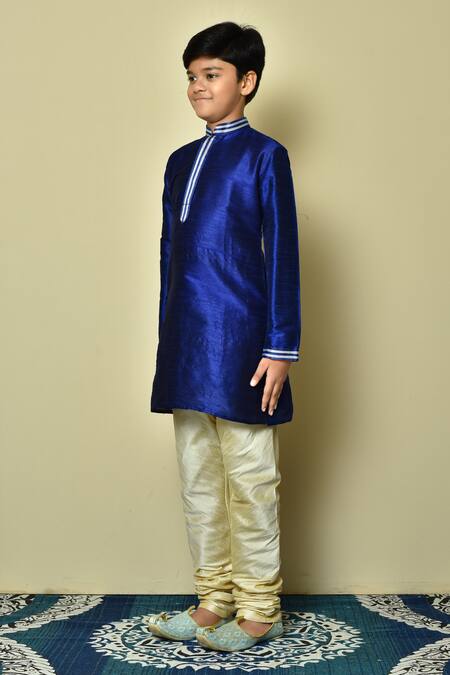 Shop_Petite Pomme_Blue Silk Embroidery Collar Kurta _Online_at_Aza_Fashions