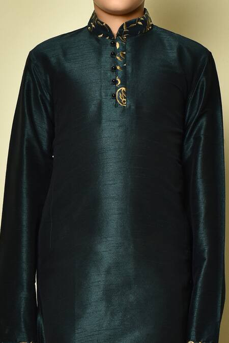 Petite Pomme_Green Silk Beads Solid Straight Kurta _at_Aza_Fashions