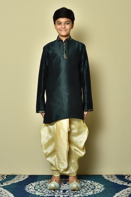 Buy_Petite Pomme_Green Silk Embroidery Kurta Dhoti Pant Set _Online_at_Aza_Fashions