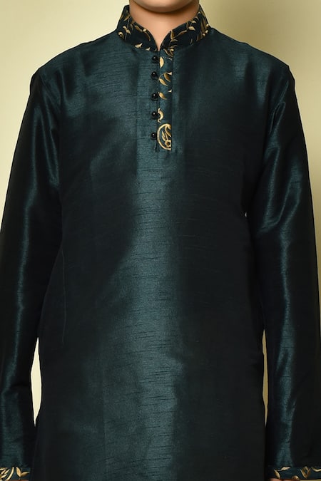 Petite Pomme_Green Silk Embroidery Kurta Dhoti Pant Set _at_Aza_Fashions