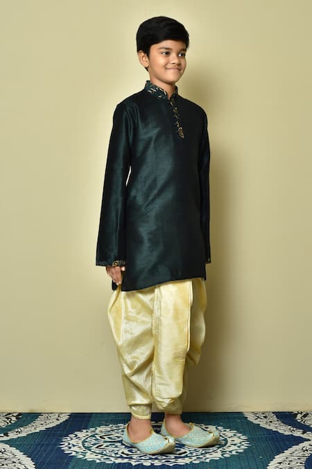 Shop_Petite Pomme_Green Silk Embroidery Kurta Dhoti Pant Set _Online_at_Aza_Fashions